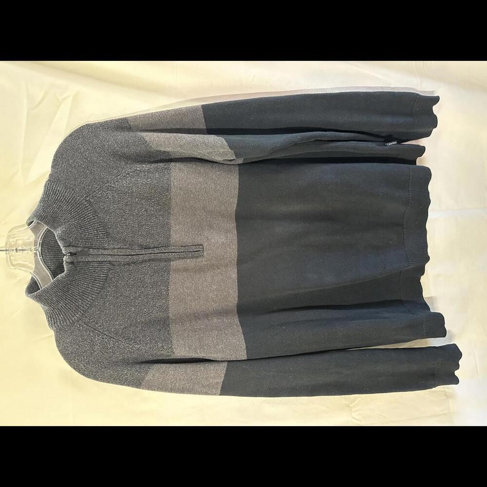 Calvin Klein Men's Quarter-Zip Sweater - Gray Stripes - L